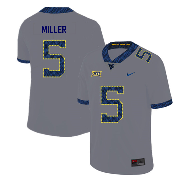 2019 Men #5 Dreshun Miller West Virginia Mountaineers College Football Jerseys Sale-Gray